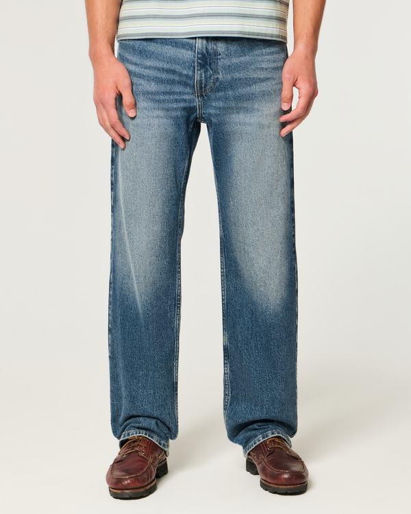 Jeans holgados rectos con lavado medio, Medio view 2