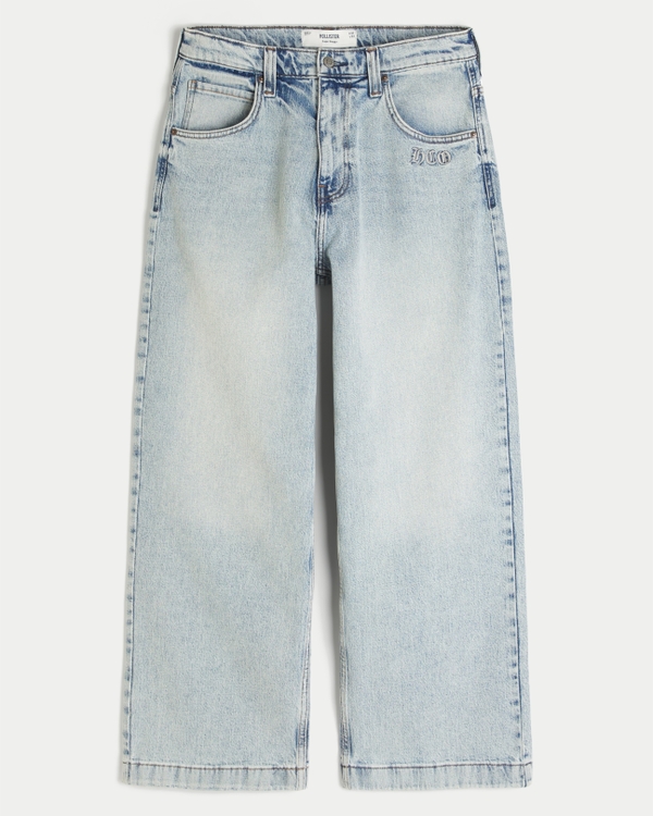 Light Wash Embroidered Super Baggy Jeans, Light view 1