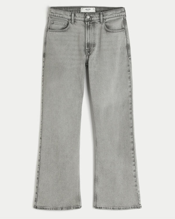 Grey Y2K Flare Jeans, Washed Gray view 1