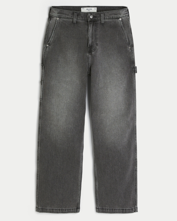 Embroidered Baggy Painter Jeans, Washed Dark Gray view 1
