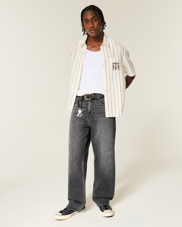 Graphic Baggy Jeans, Washed Dark Gray view 1