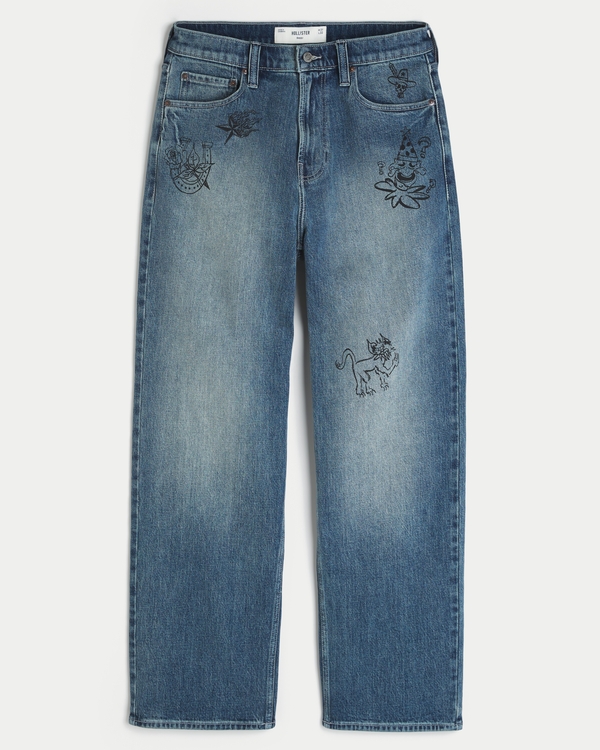 Medium Wash Doodle Baggy Jeans, Medium view 1