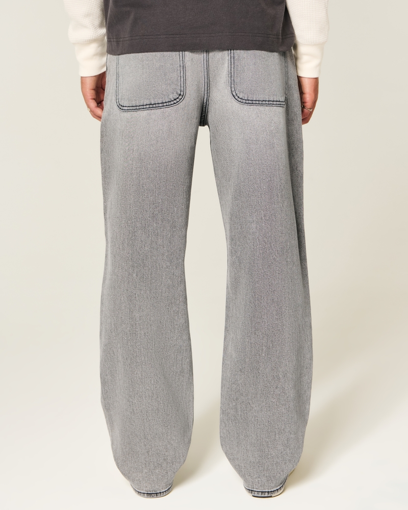 Washed Black Embellished Graphic Baggy Jeans