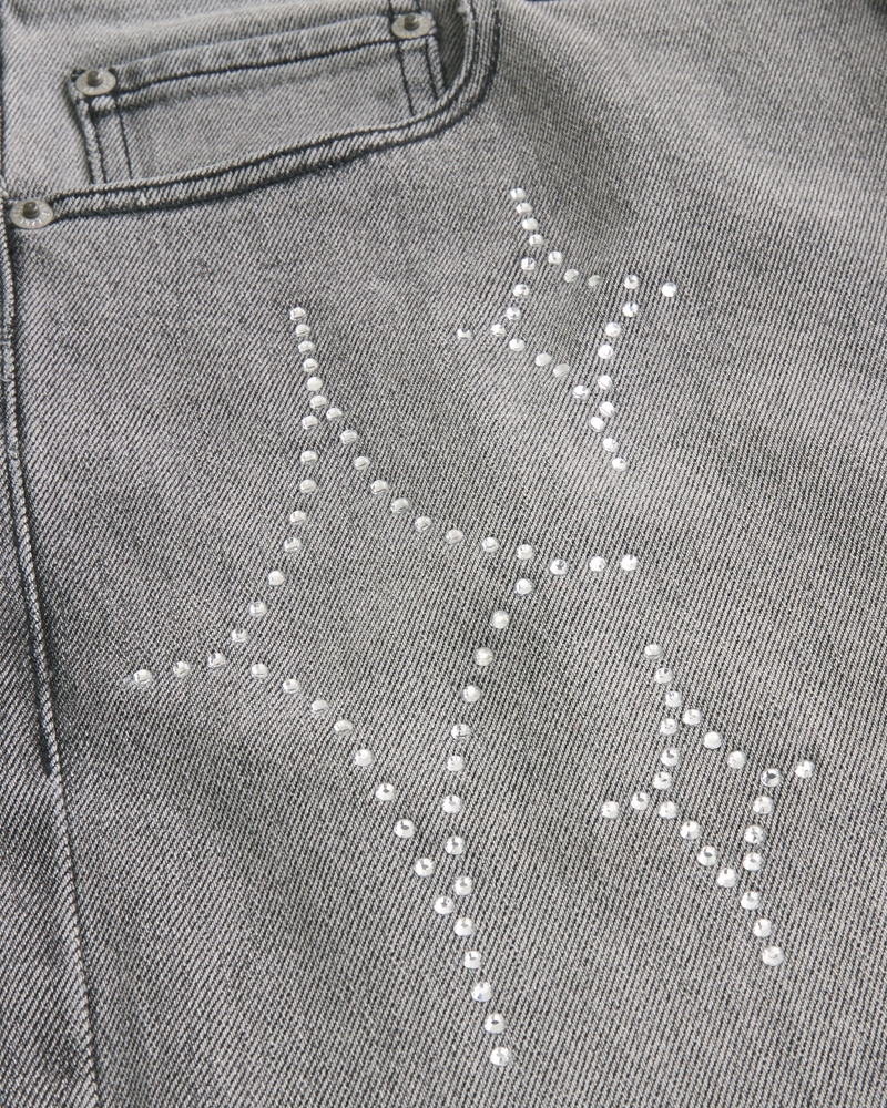 Washed Black Embellished Graphic Baggy Jeans