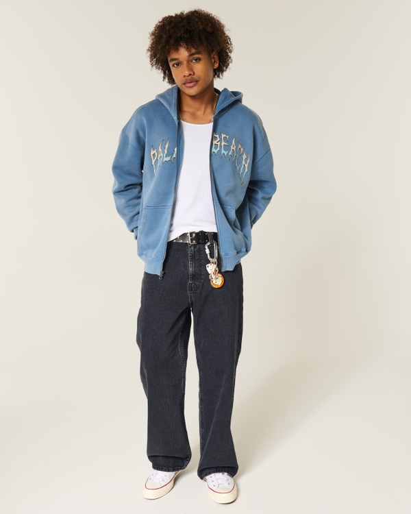 Washed Black Baggy Bootcut Jeans, Washed Black view 1