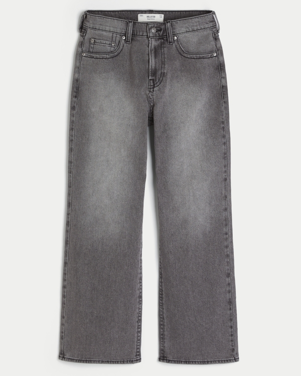 Washed Black Embroidered Baggy Bootcut Jeans, Washed Dark Gray view 1