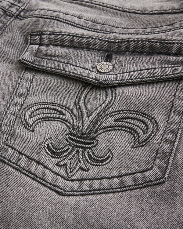 Washed Black Embroidered Baggy Bootcut Jeans, Washed Dark Gray view 2
