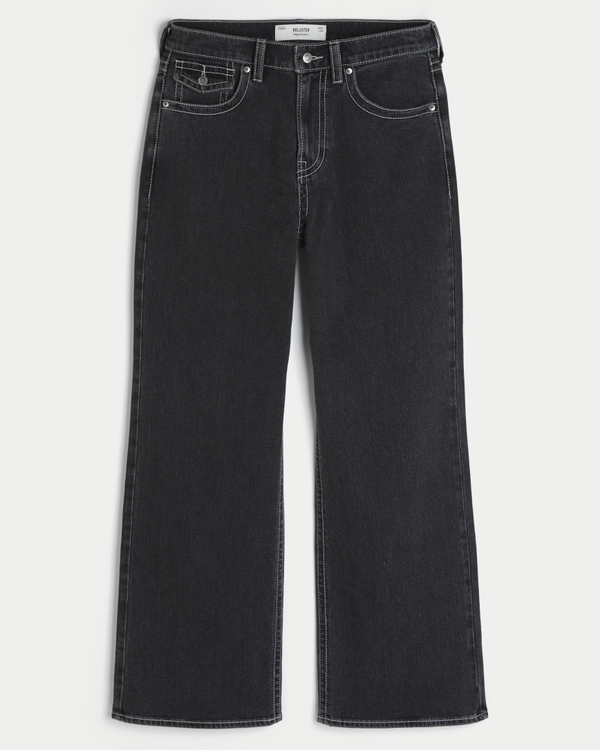 Black Baggy Bootcut Jeans, Black view 1