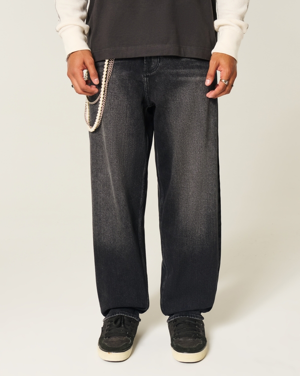 Washed Black Graphic Skater Baggy Jeans