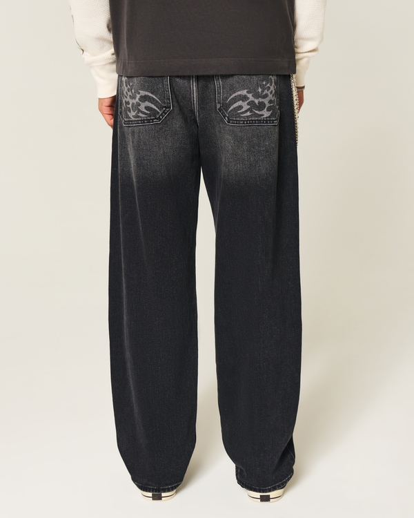 Washed Black Graphic Skater Baggy Jeans