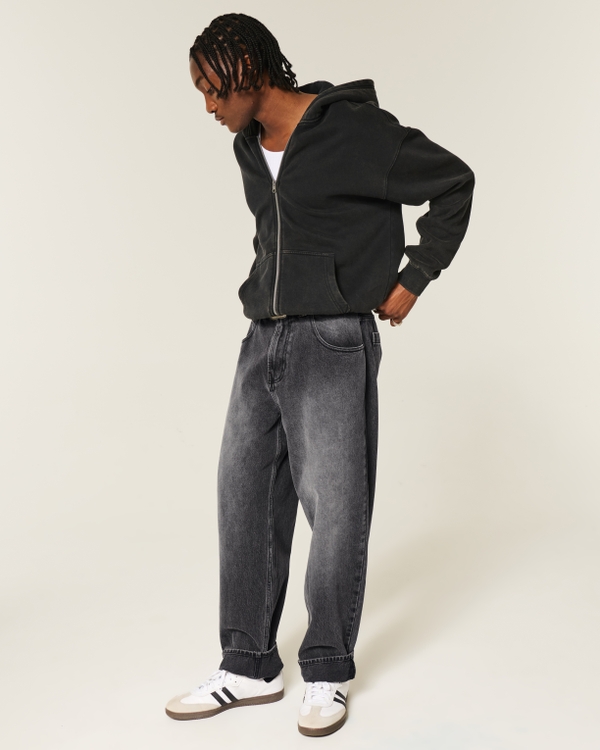 Washed Black Logo Graphic Skater Baggy Jeans, Washed Black view 1
