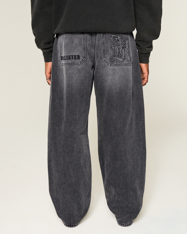 Washed Black Logo Graphic Skater Baggy Jeans