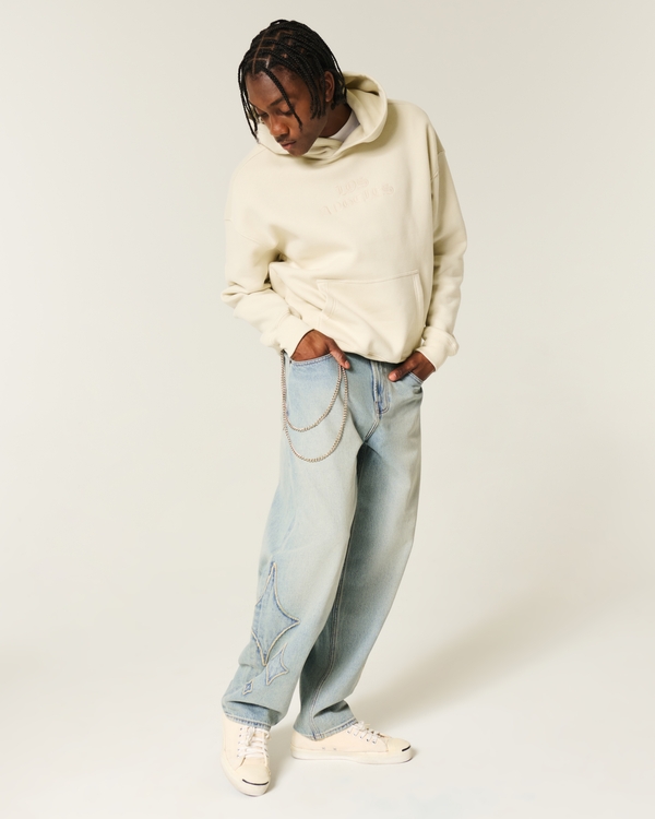 Light Wash Graphic Skater Baggy Jeans, Light view 1
