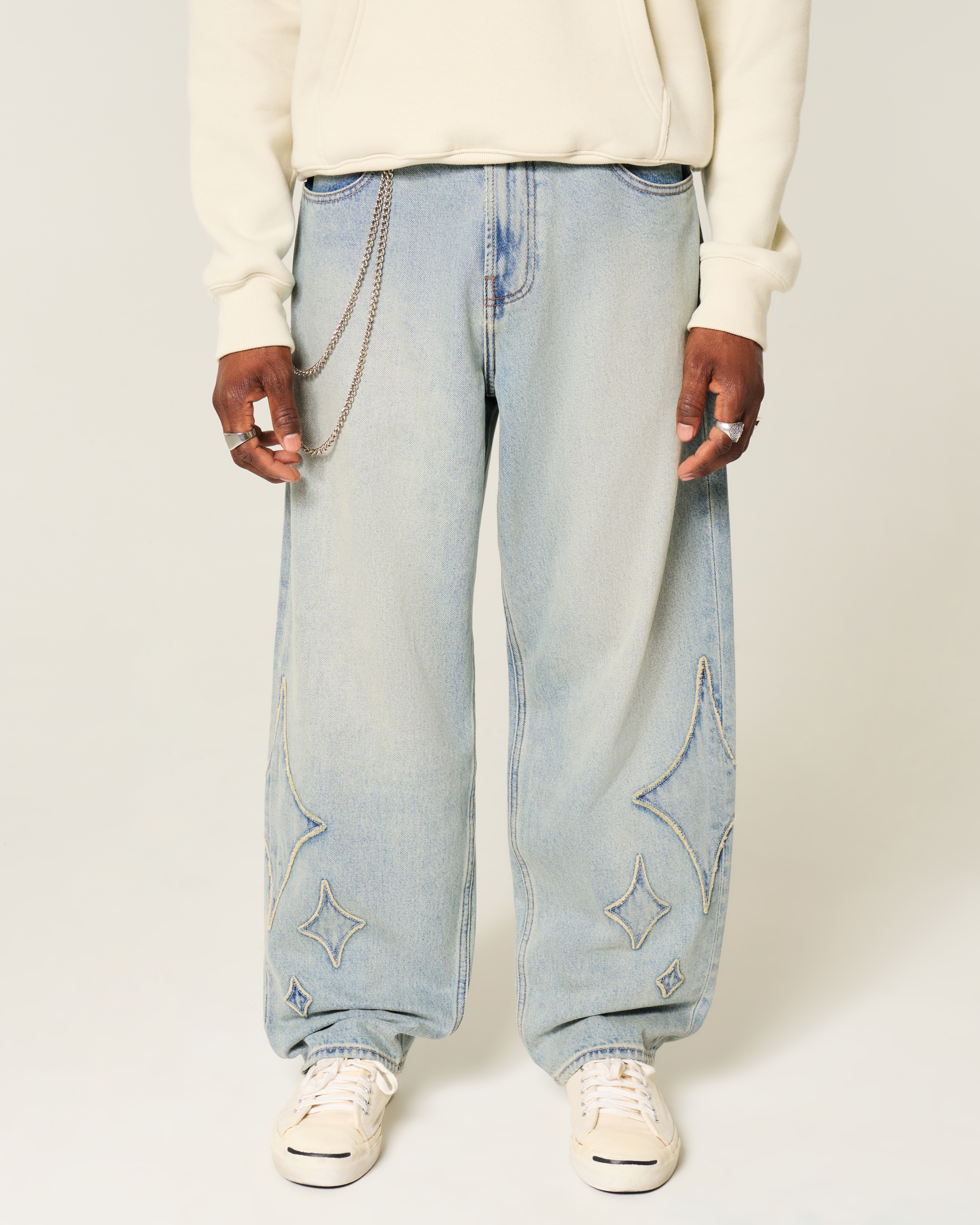 Light Wash Graphic Skater Baggy Jeans