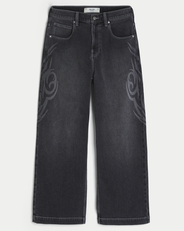 Washed Black Graphic Super Baggy Jeans