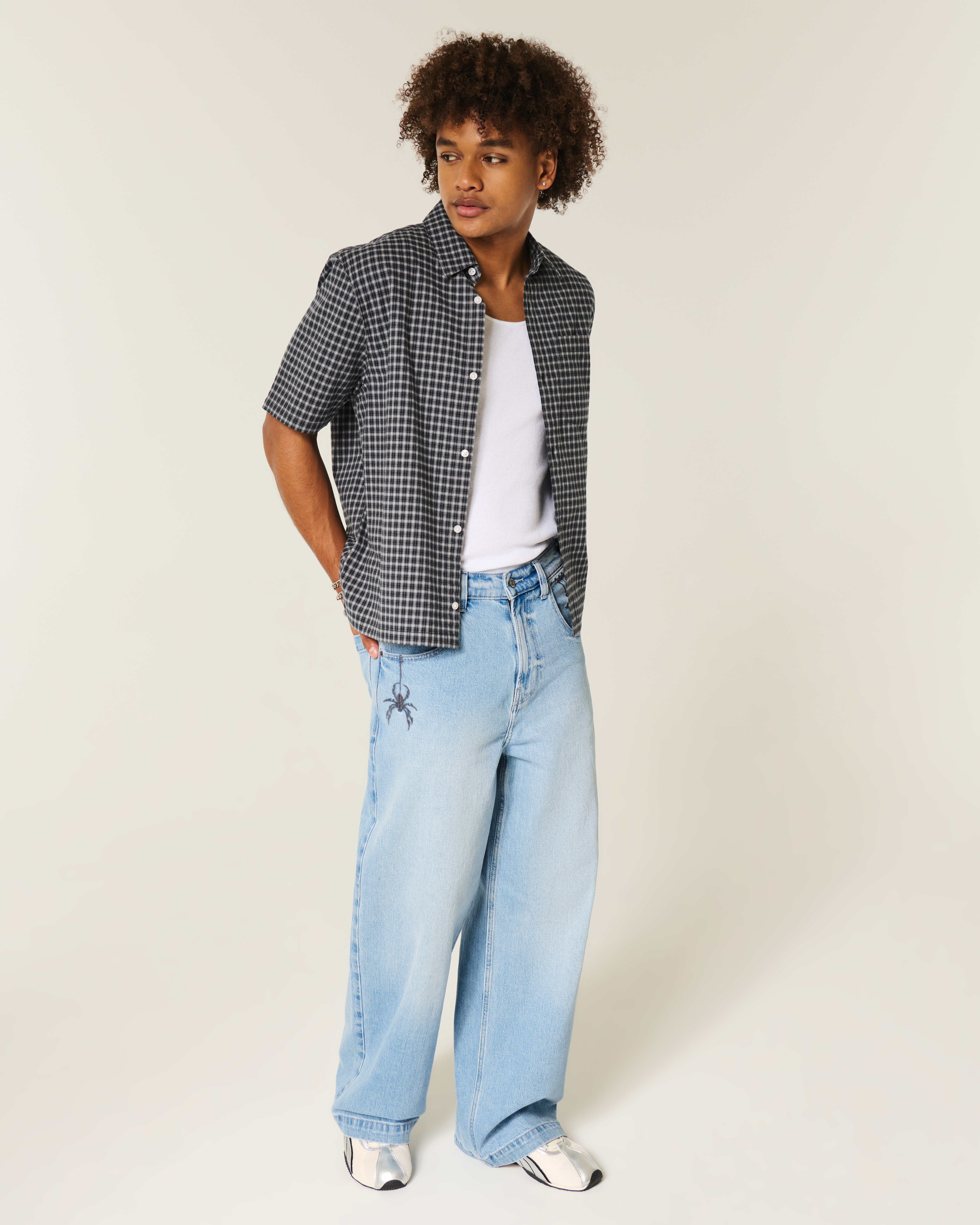 Light Wash Spider Graphic Super Baggy Jeans