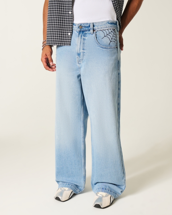 Light Wash Spider Graphic Super Baggy Jeans, Light view 2