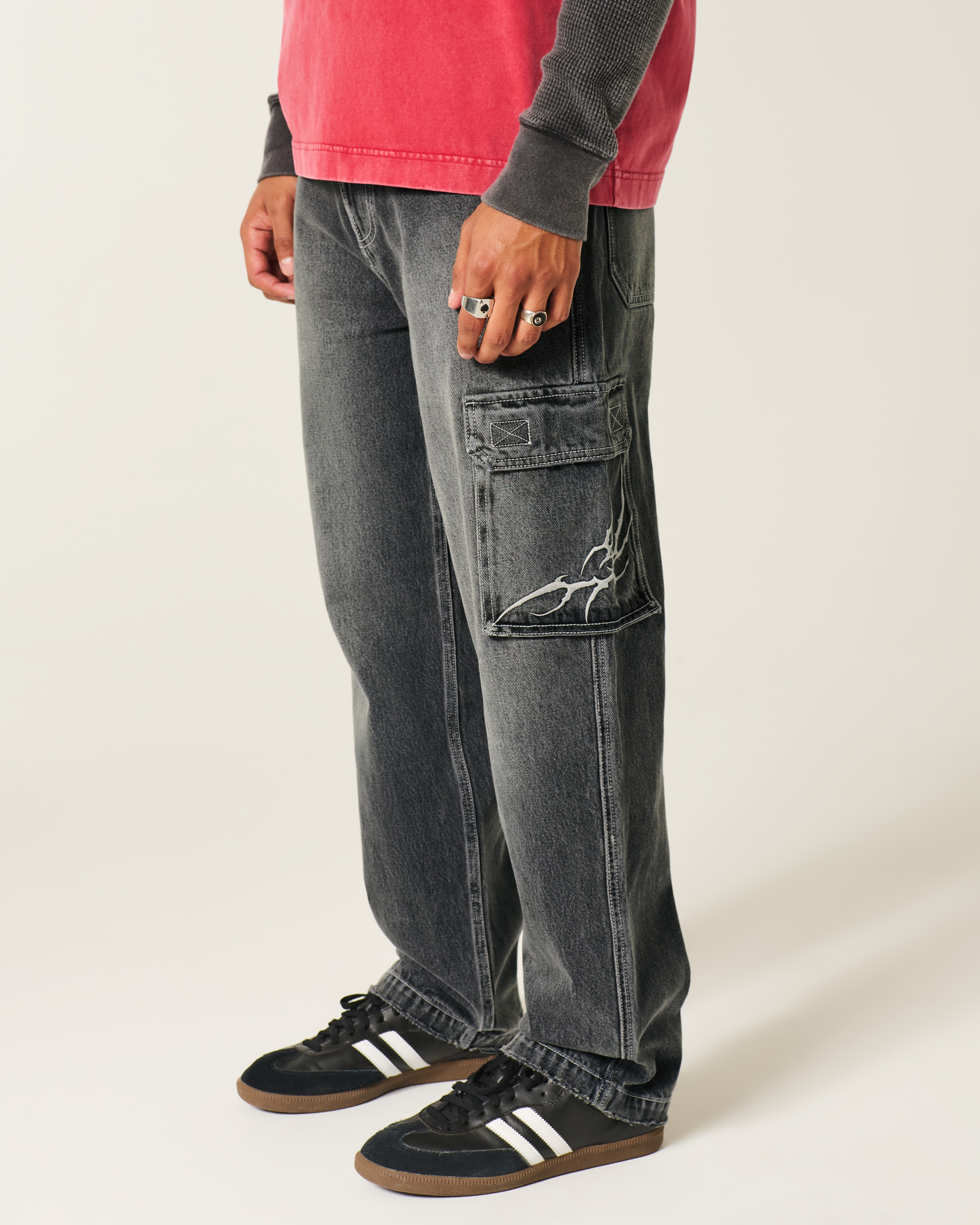 Embroidered Baggy Cargo Jeans