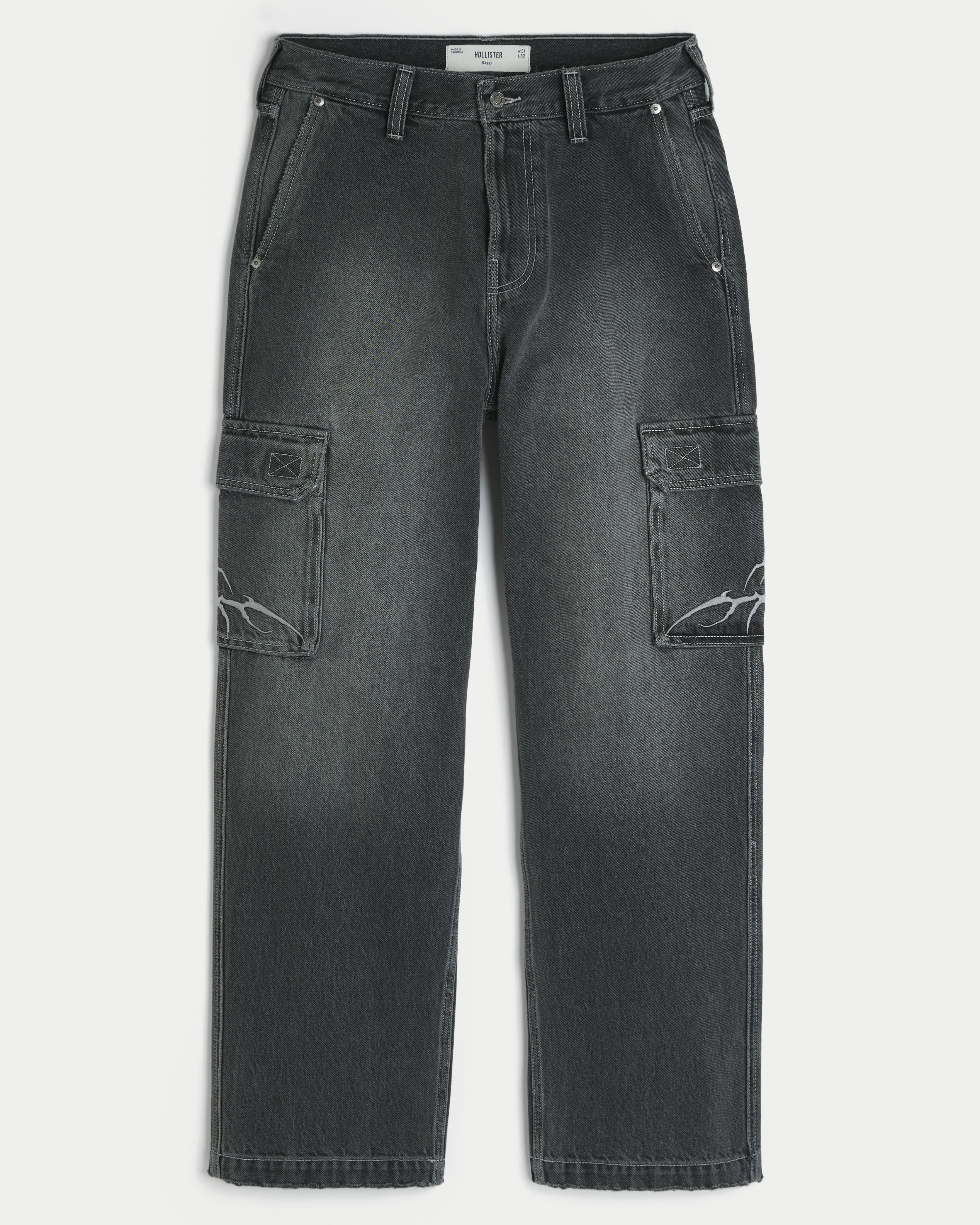 Embroidered Baggy Cargo Jeans