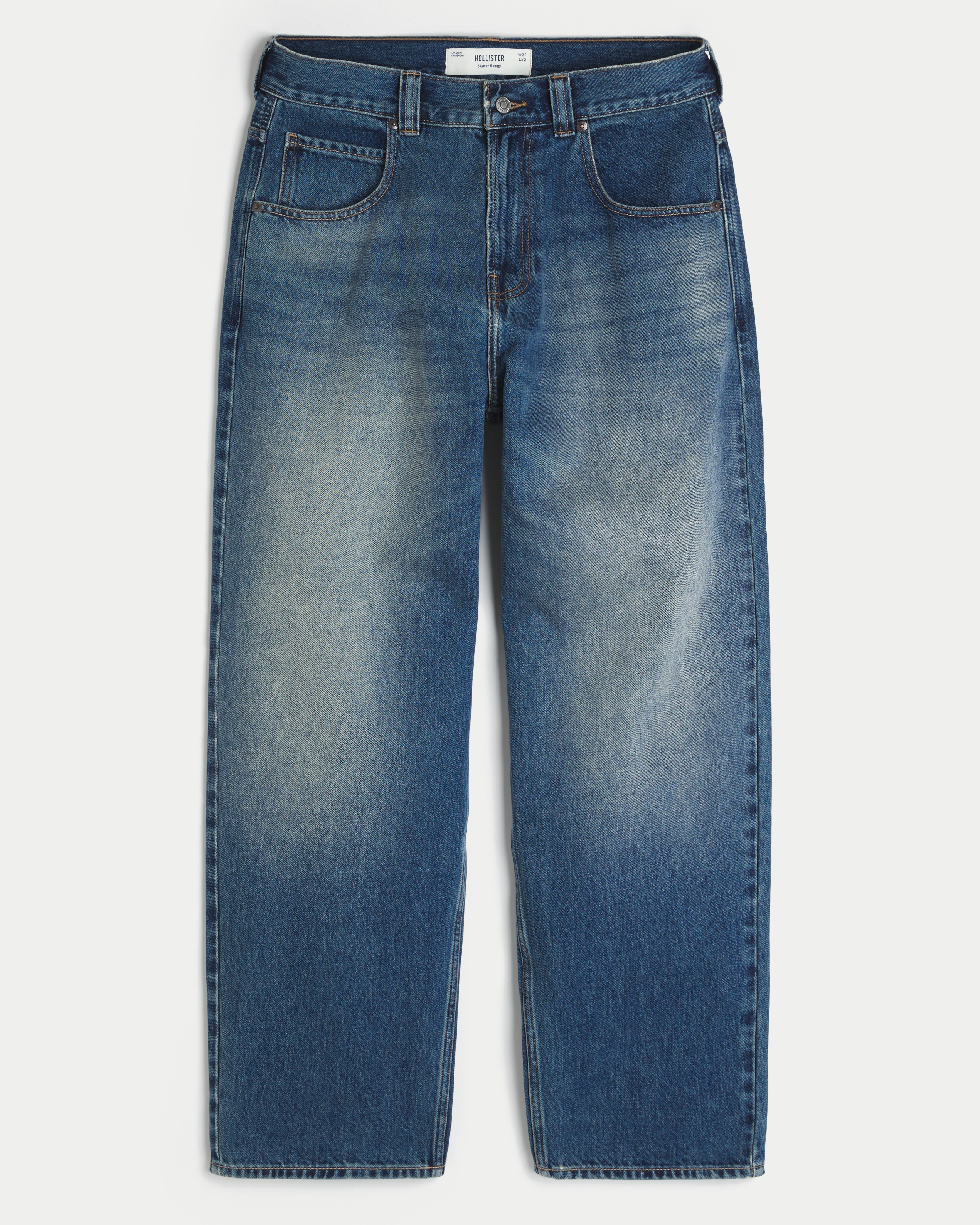 Medium Wash Eagle Graphic Skater Baggy Jeans
