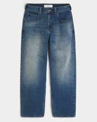 Medium Wash Eagle Graphic Skater Baggy Jeans