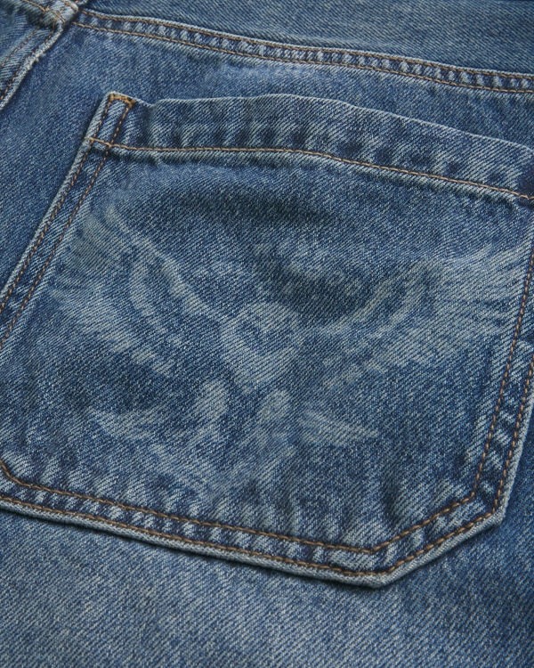 Medium Wash Eagle Graphic Skater Baggy Jeans