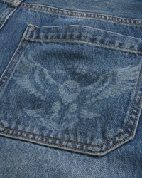 Medium Wash Eagle Graphic Skater Baggy Jeans