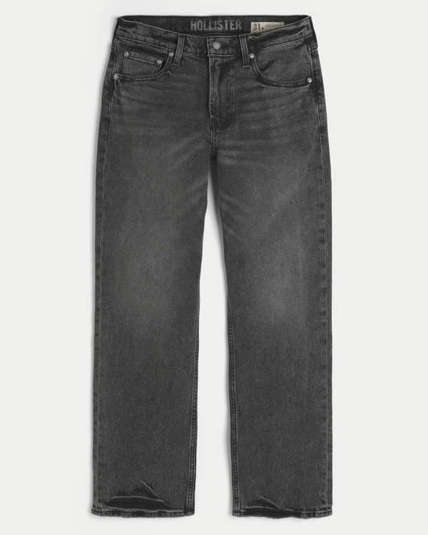 Grey Straight Jeans, Washed Black view 1