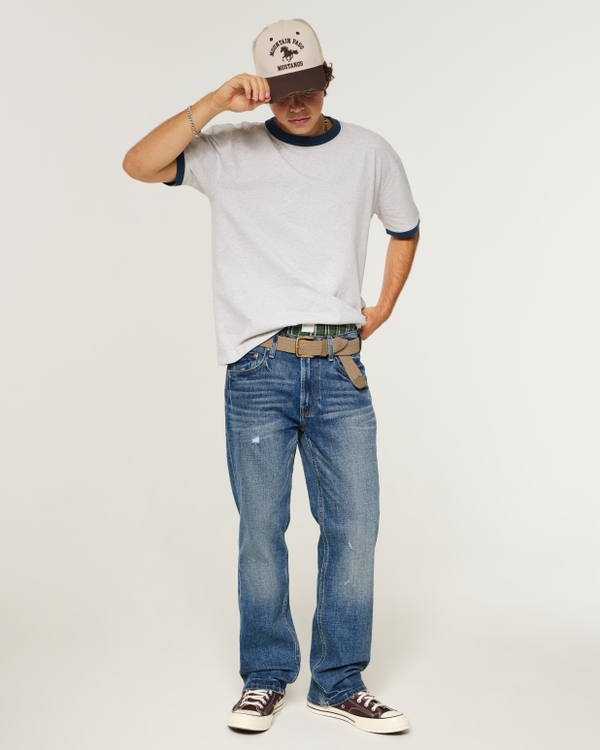 Distressed Dark Wash Straight Jeans, Dark view 1