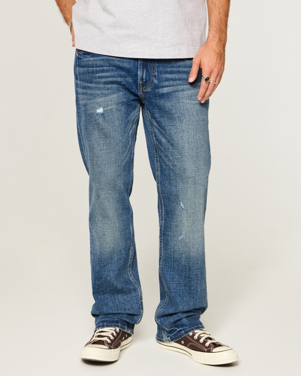 Distressed Dark Wash Straight Jeans