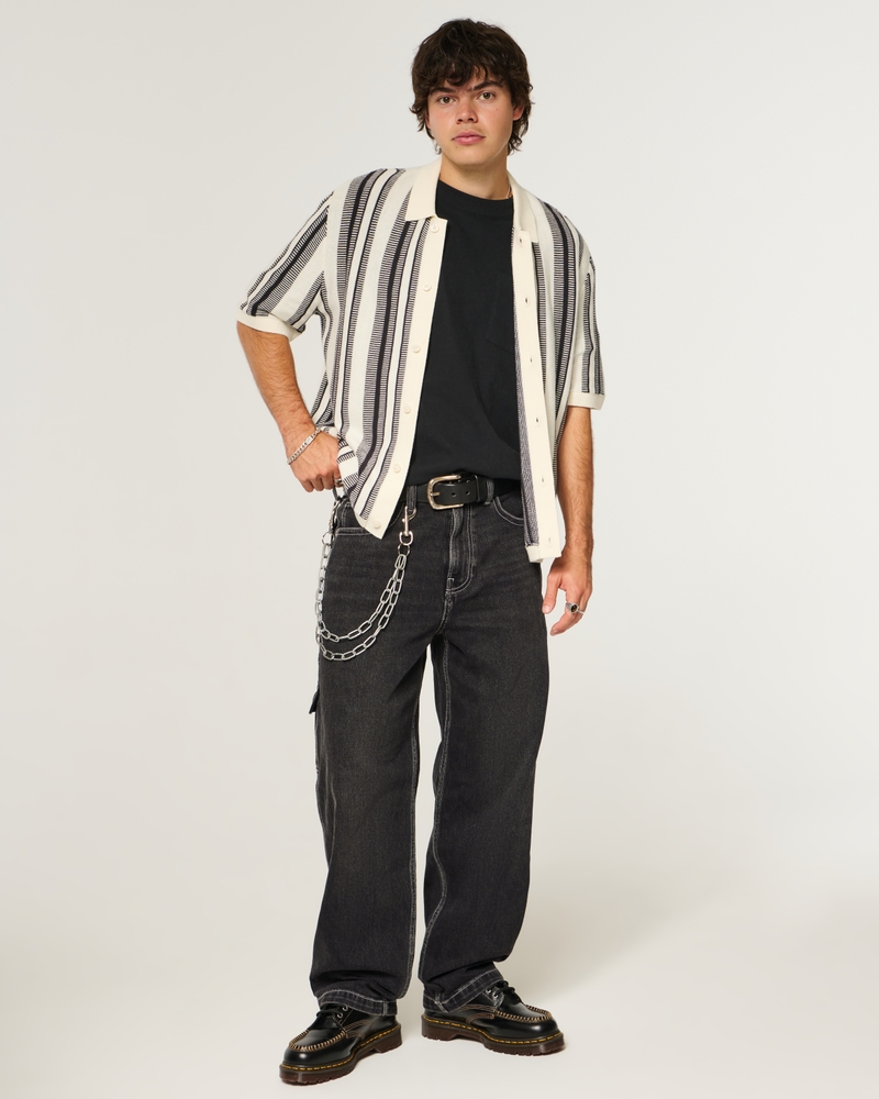 Washed Black Y2K Embroidered Back Pocket Baggy Jeans