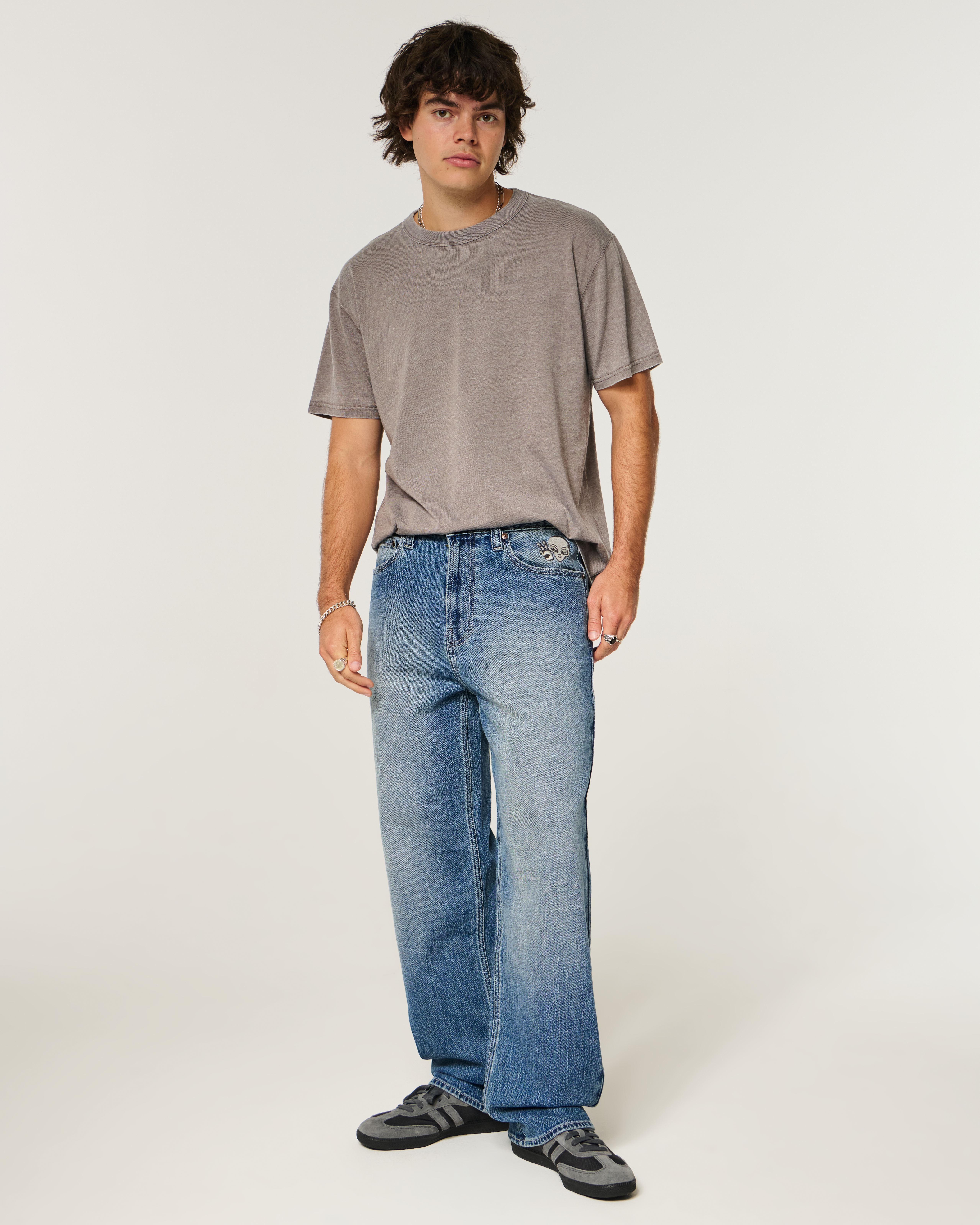 Medium Wash Alien Graphic Baggy Jeans