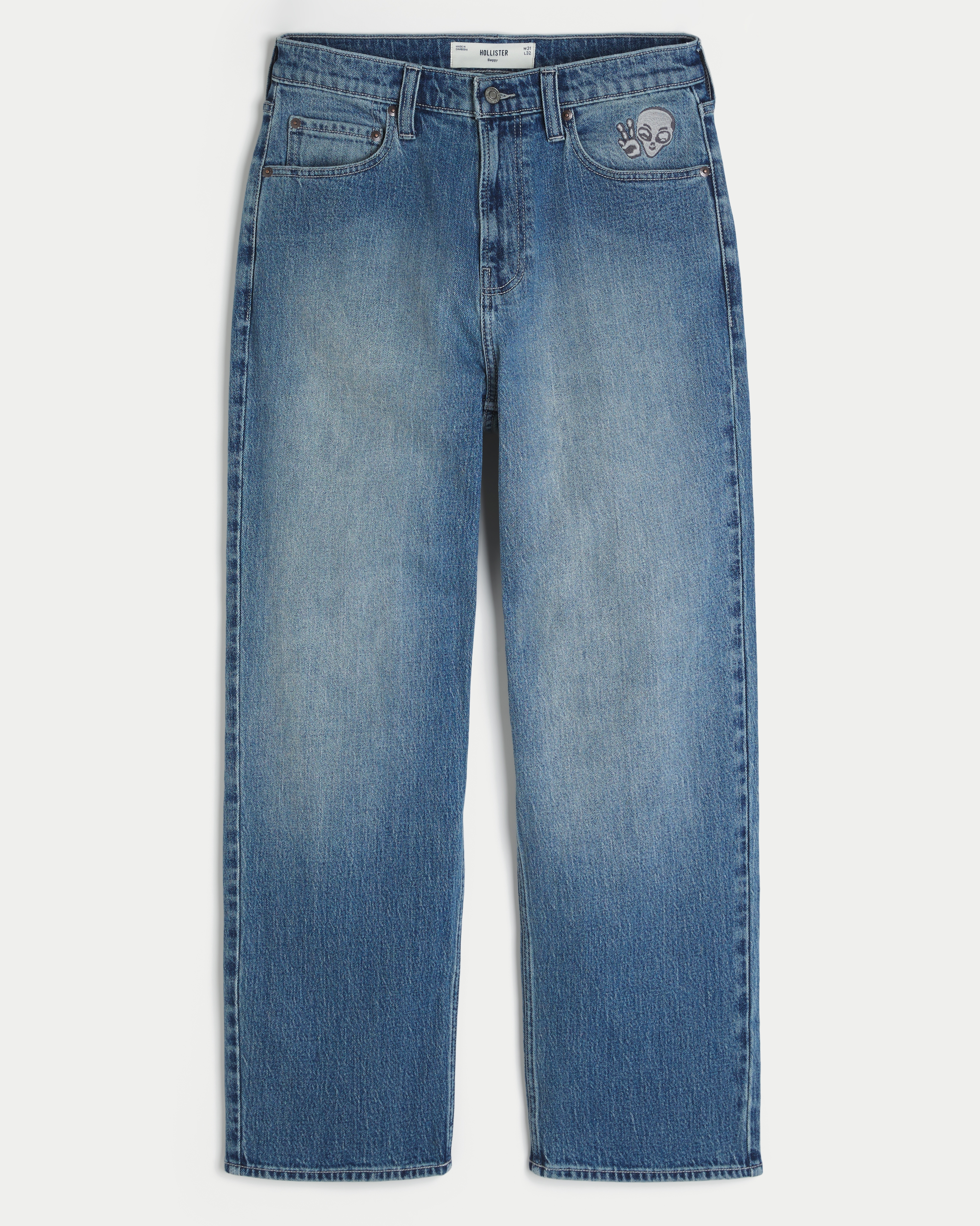 Hollister Medium Wash Alien Graphic Baggy Jeans at Hamilton Place