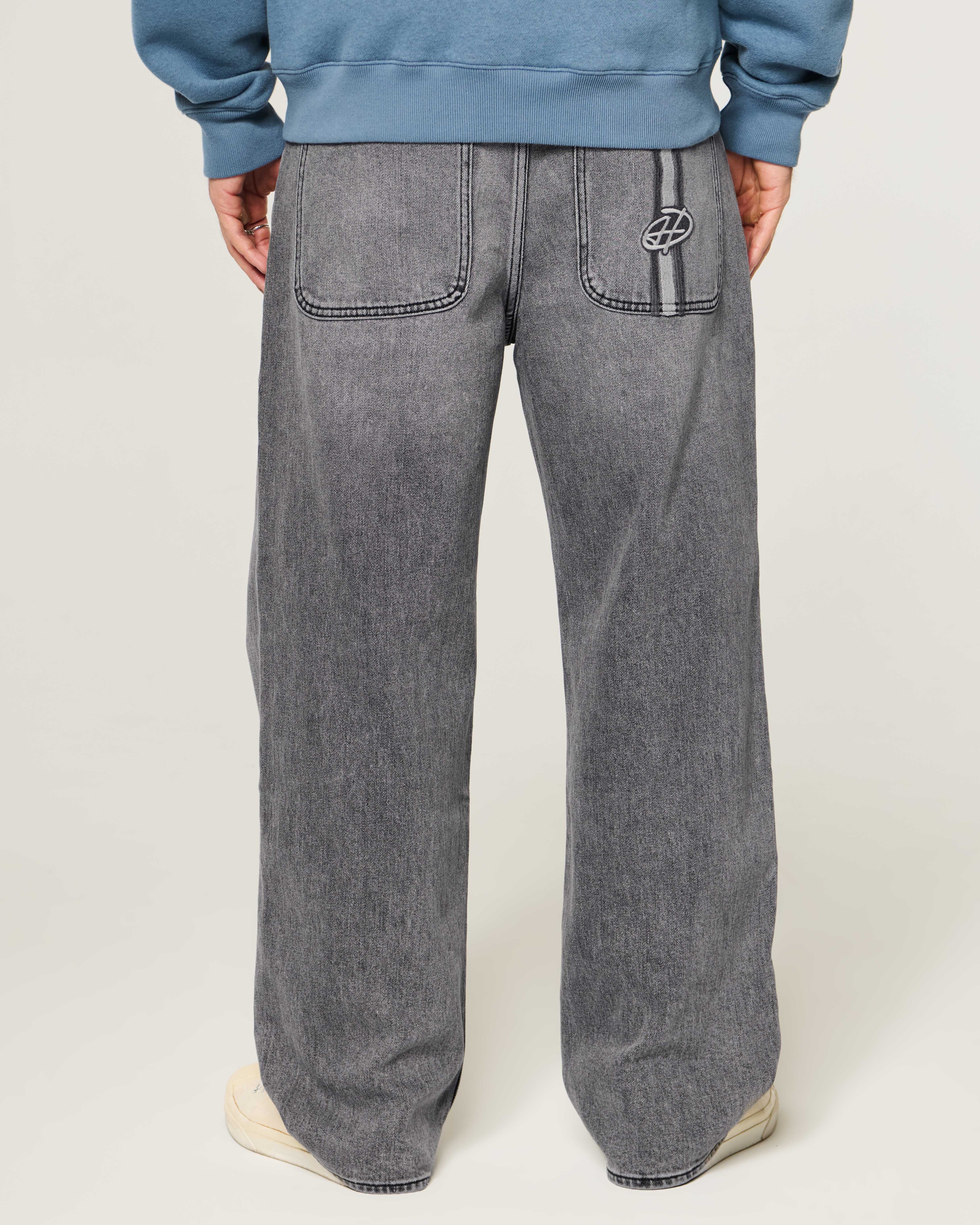 Grey Back Pocket Stripe Baggy Jeans