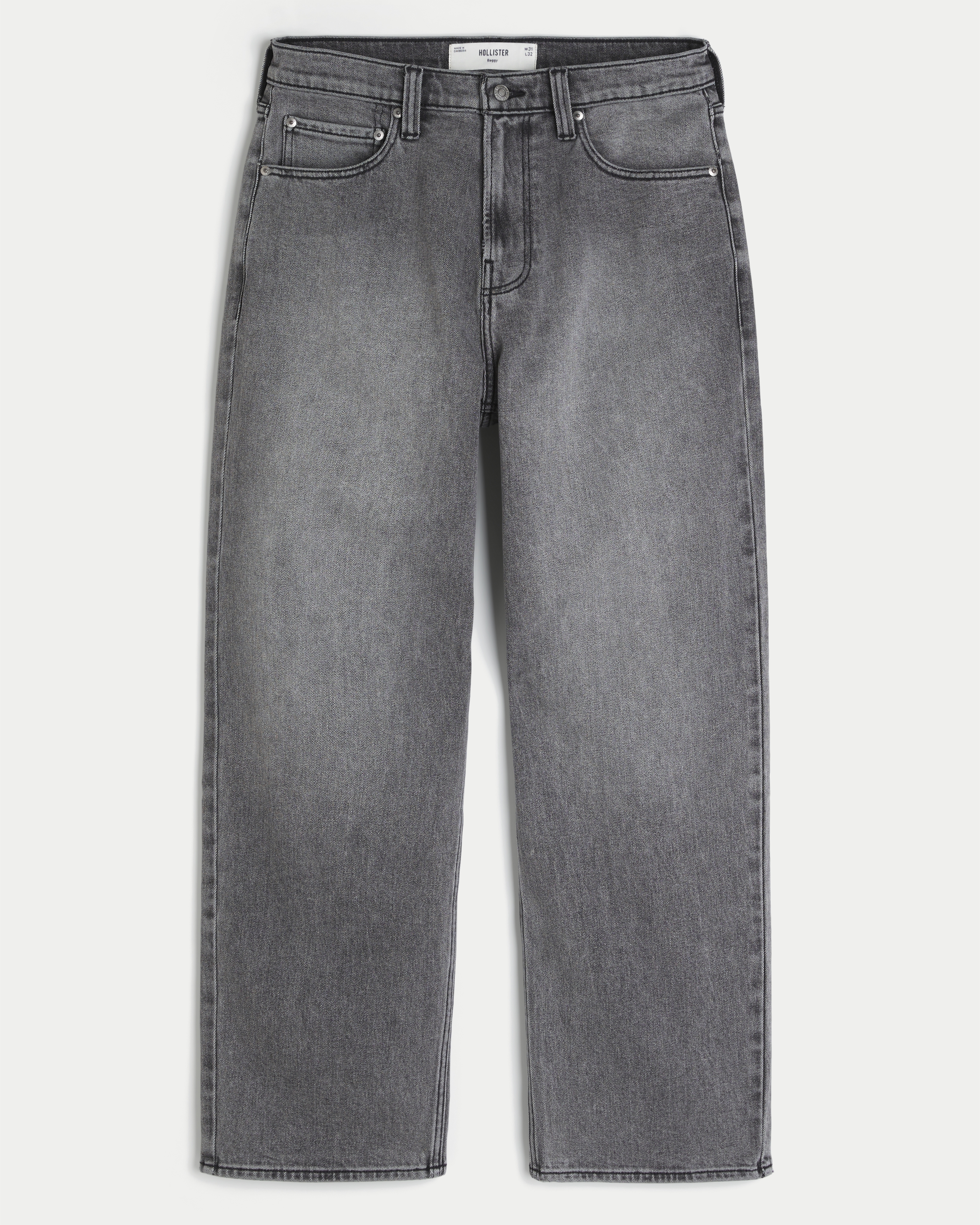 Grey Back Pocket Stripe Baggy Jeans