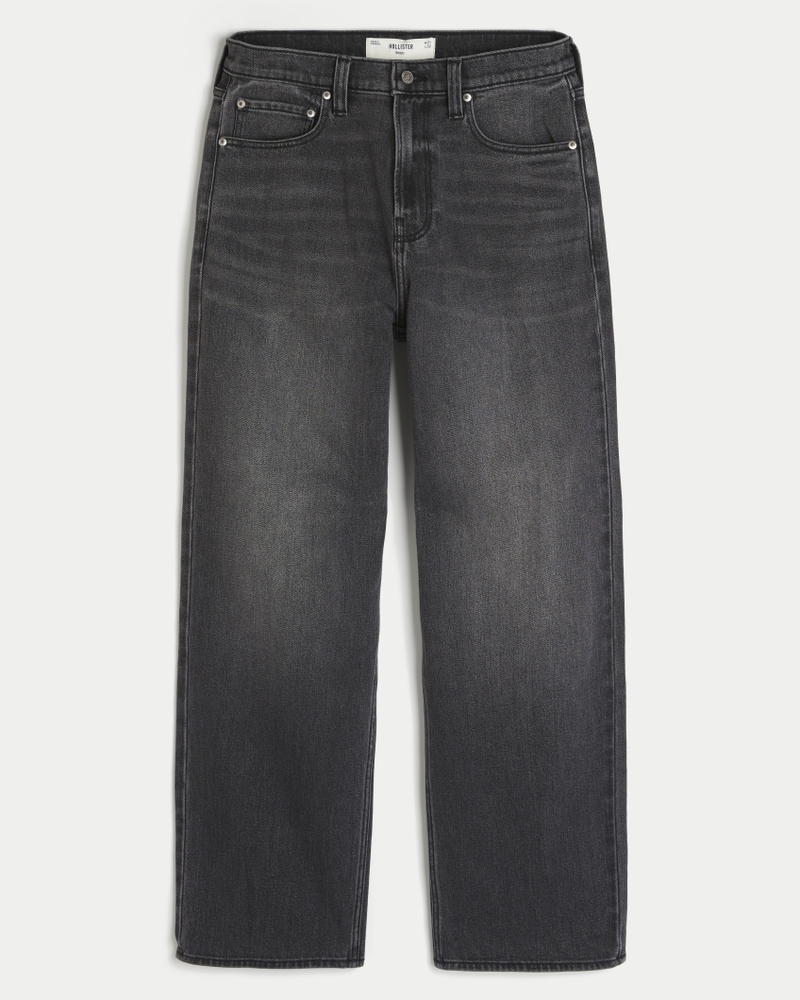 Men's Washed Black Y2K Embroidered Back Pocket Baggy Jeans Men's