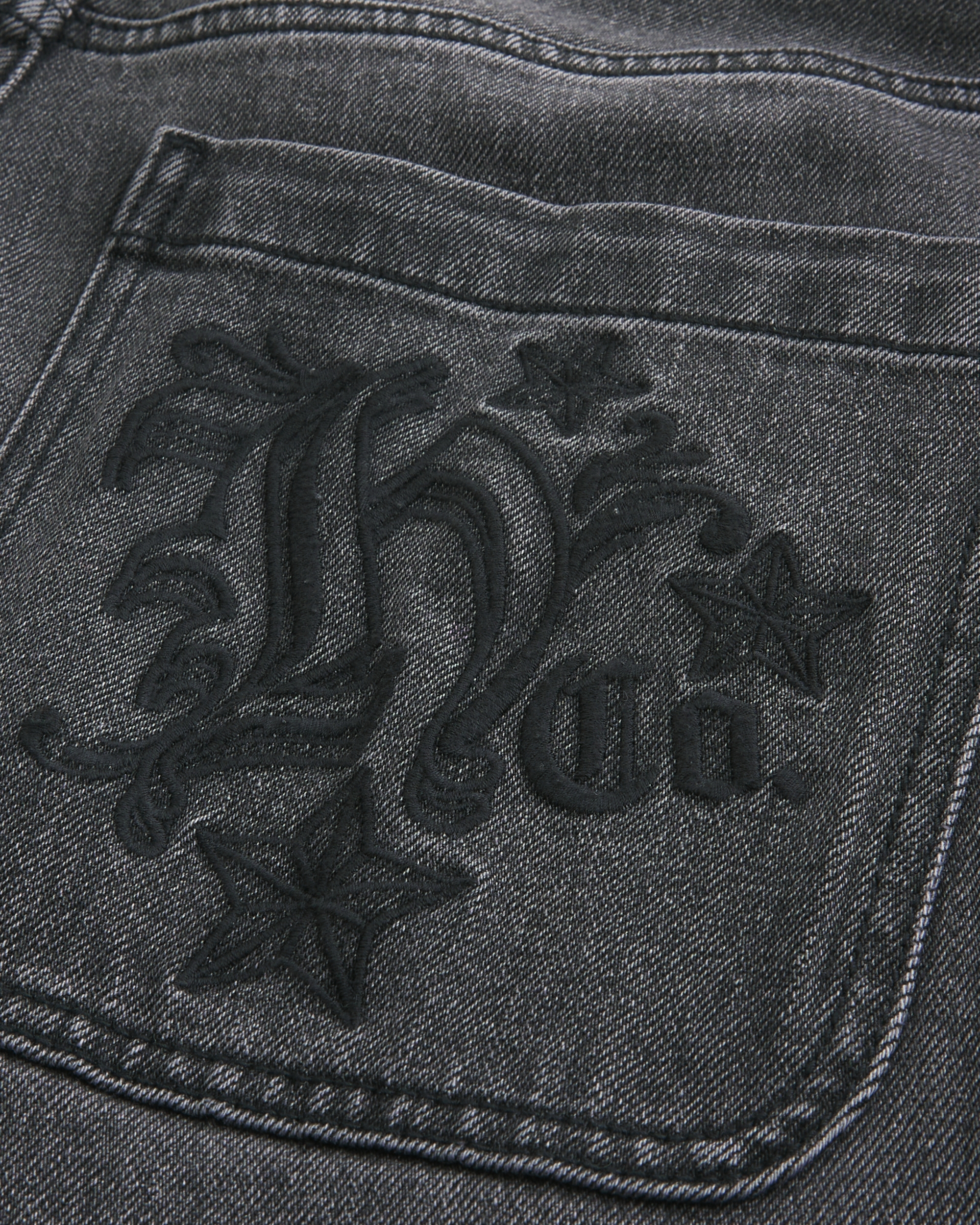 Washed Black Y2K Embroidered Back Pocket Baggy Jeans