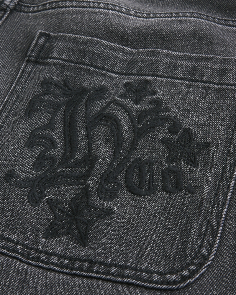 Washed Black Y2K Embroidered Back Pocket Baggy Jeans