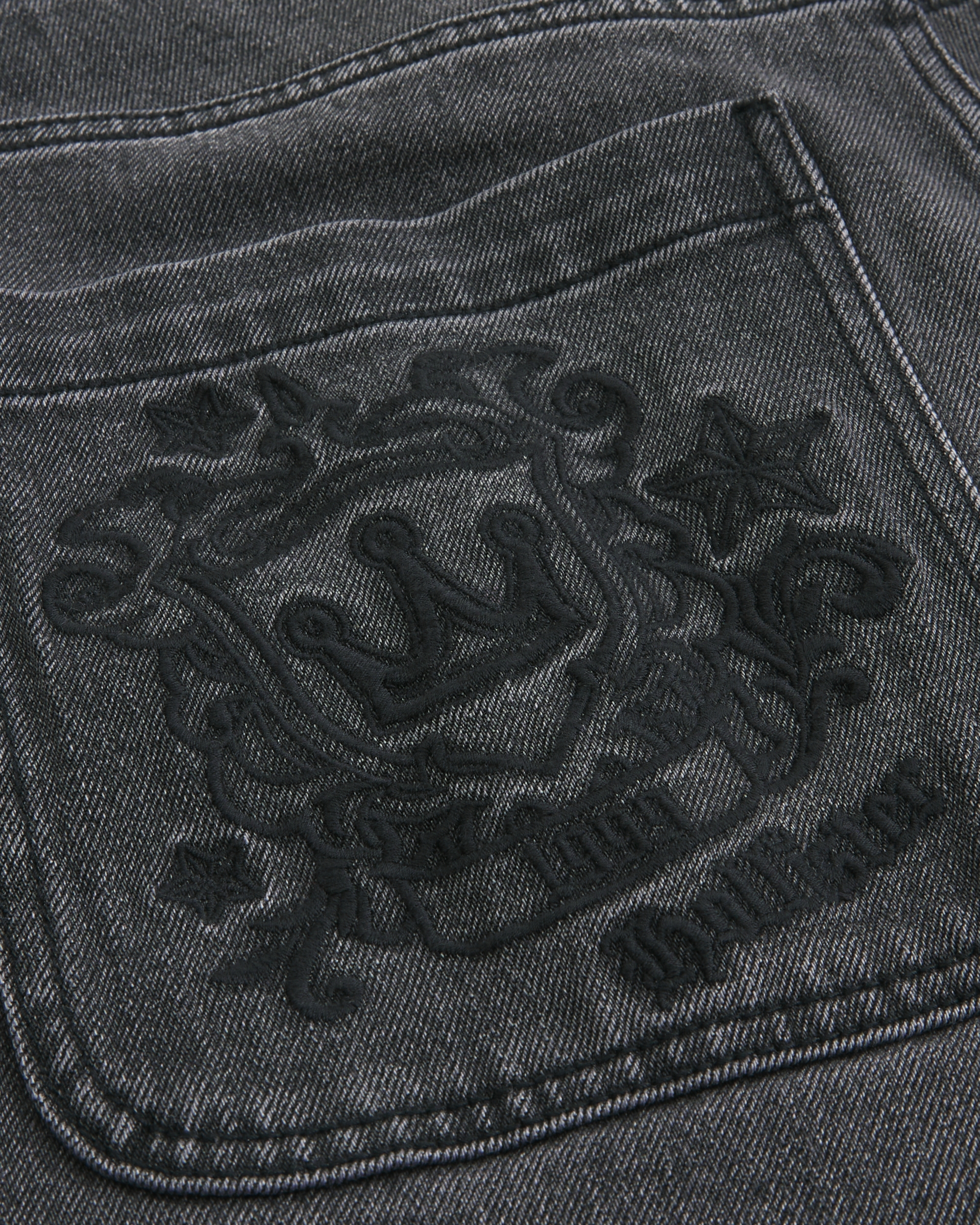 Washed Black Y2K Embroidered Back Pocket Baggy Jeans