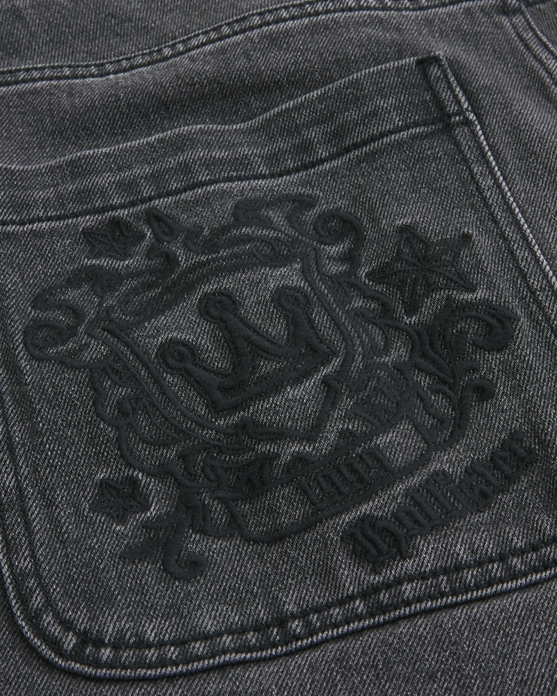 Washed Black Y2K Embroidered Back Pocket Baggy Jeans