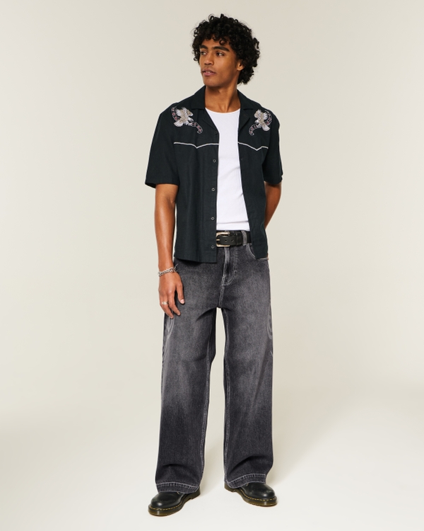 Washed Black Double Graphic Baggy Jeans, Washed Black view 1