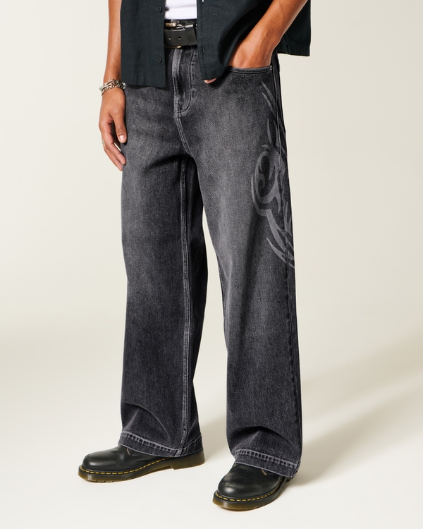 Washed Black Double Graphic Baggy Jeans, Washed Black view 2