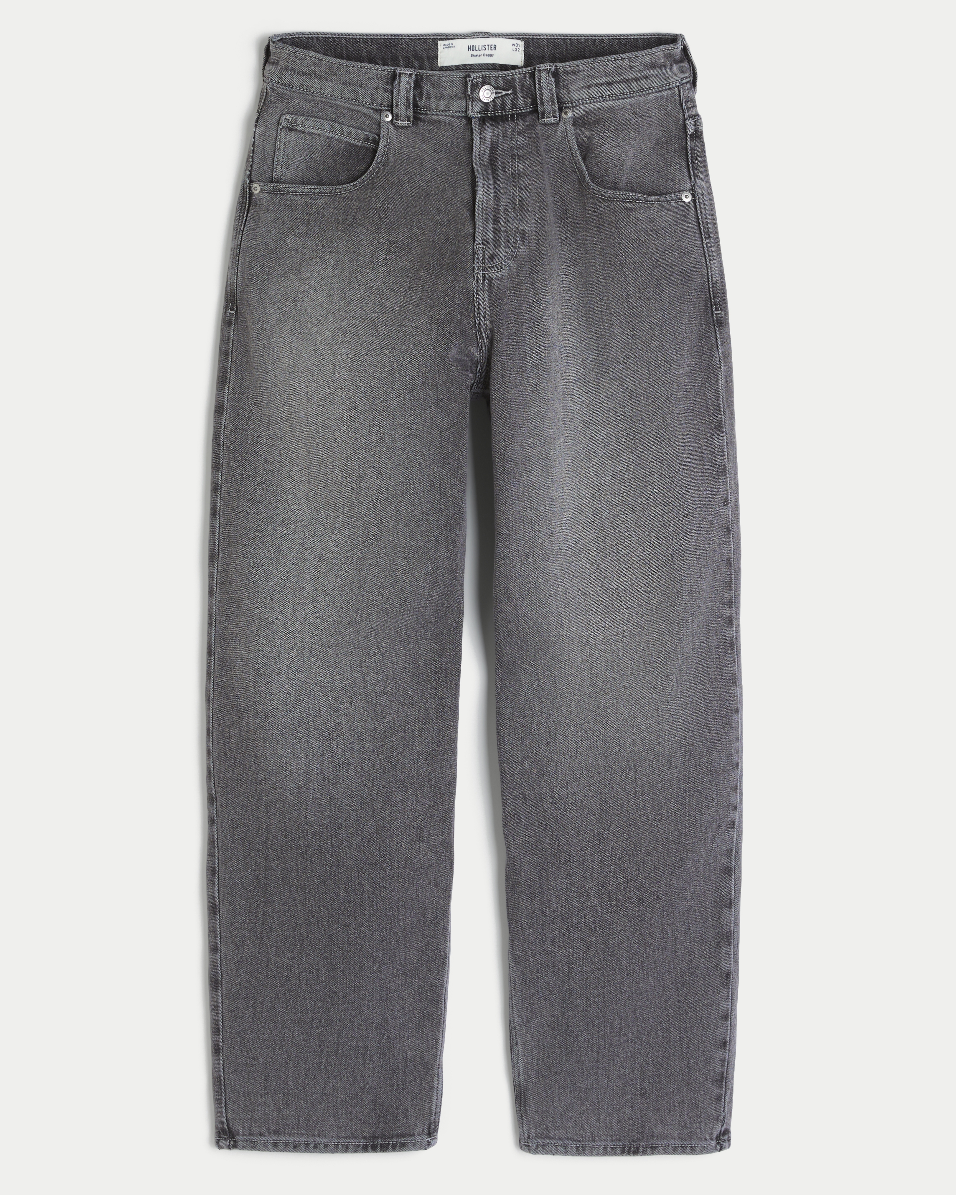 Grey Embroidered Studded Skater Baggy Jeans