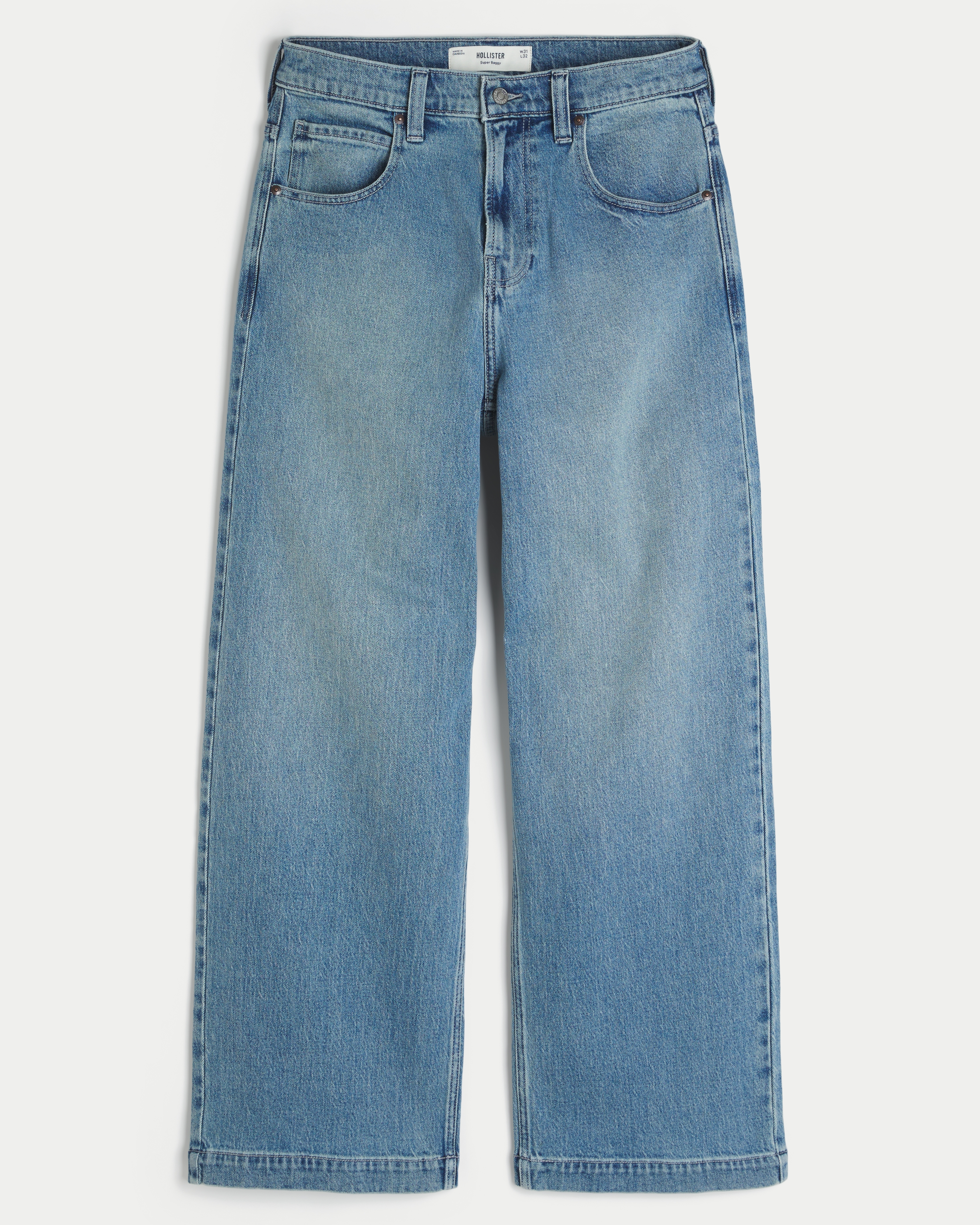 Medium Wash Eagle Embroidery Super Baggy Jeans