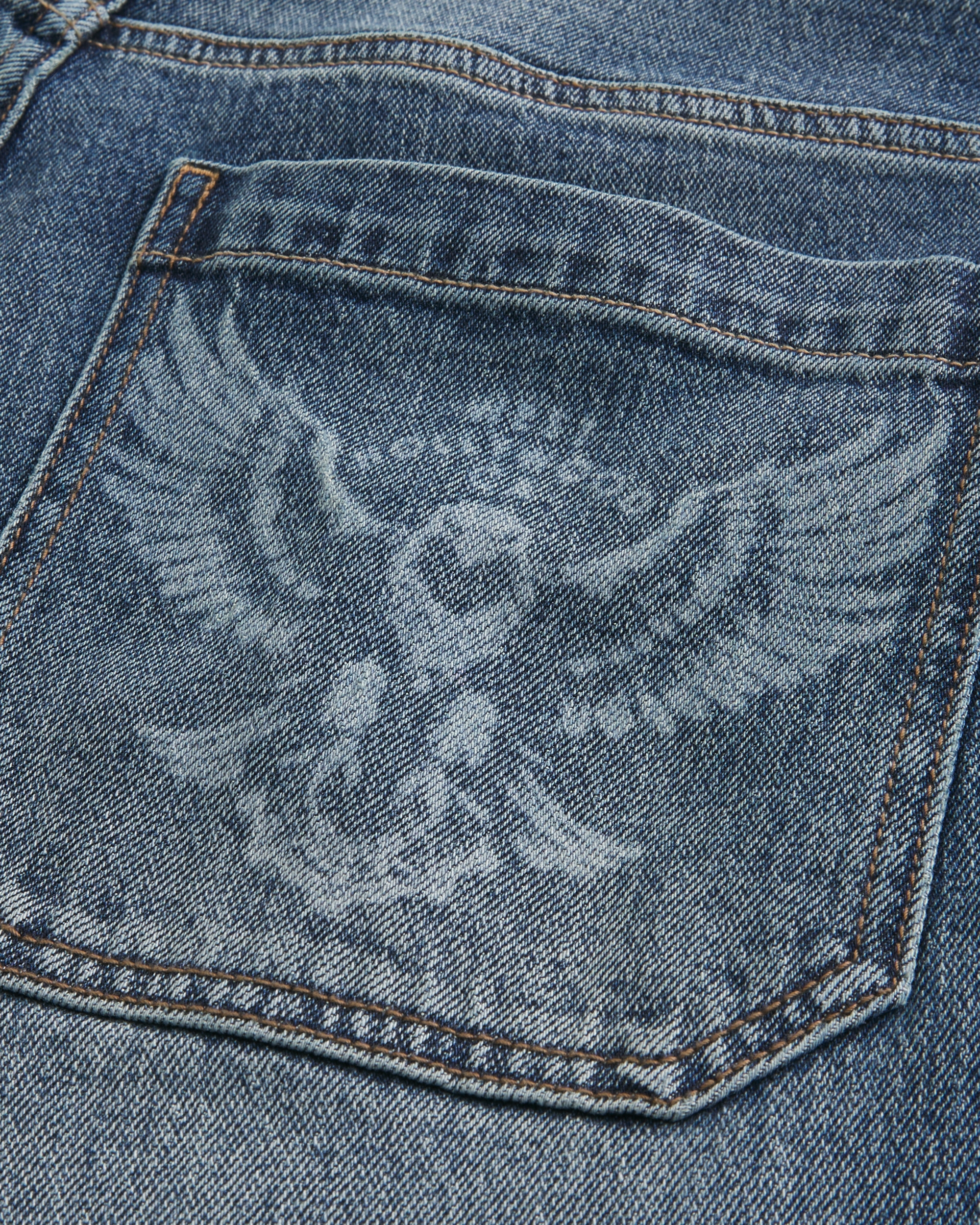 Medium Wash Eagle Graphic Skater Baggy Jeans