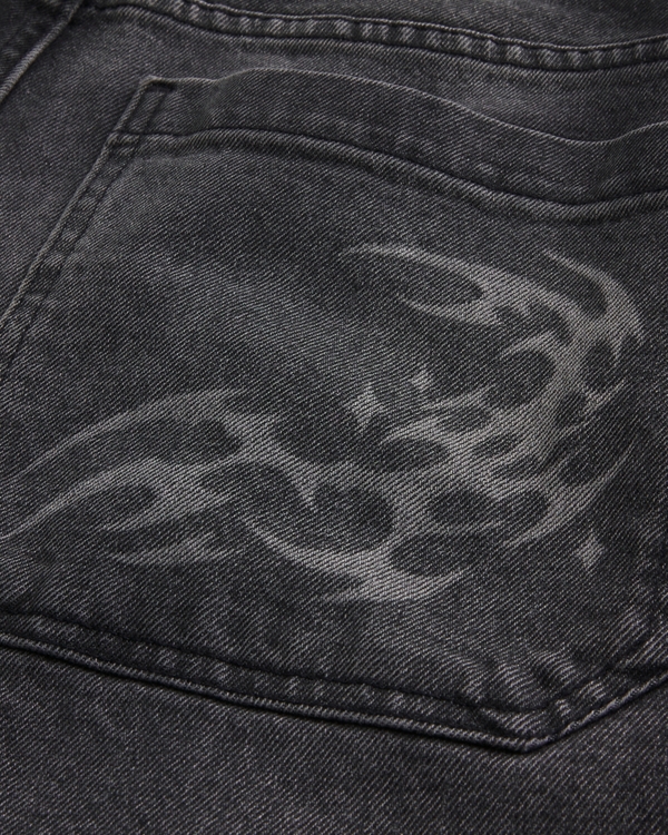 Washed Black Graphic Skater Baggy Jeans