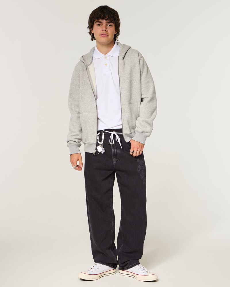 Washed Black Graphic Skater Baggy Jeans