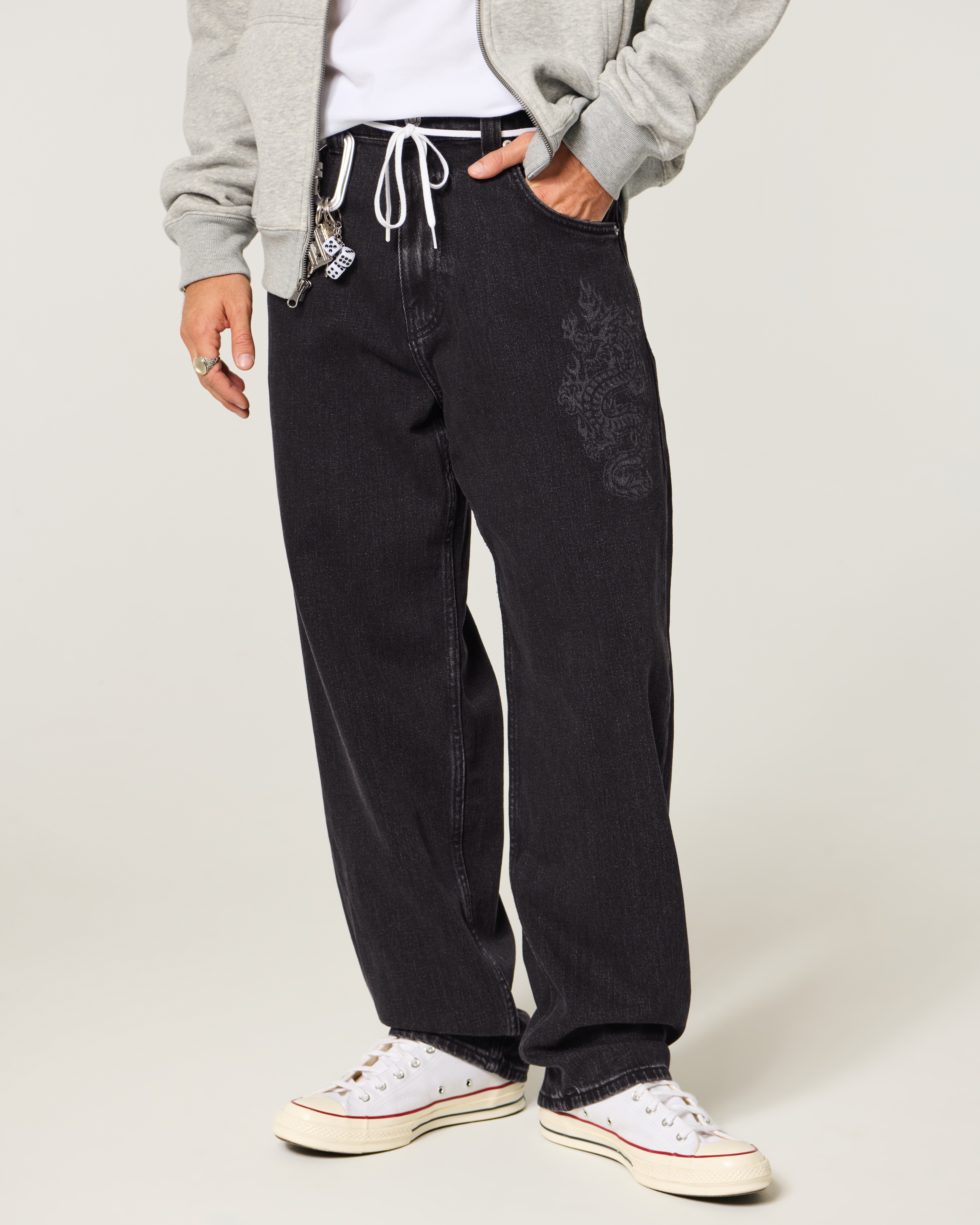 Washed Black Dragon Graphic Skater Baggy Jeans