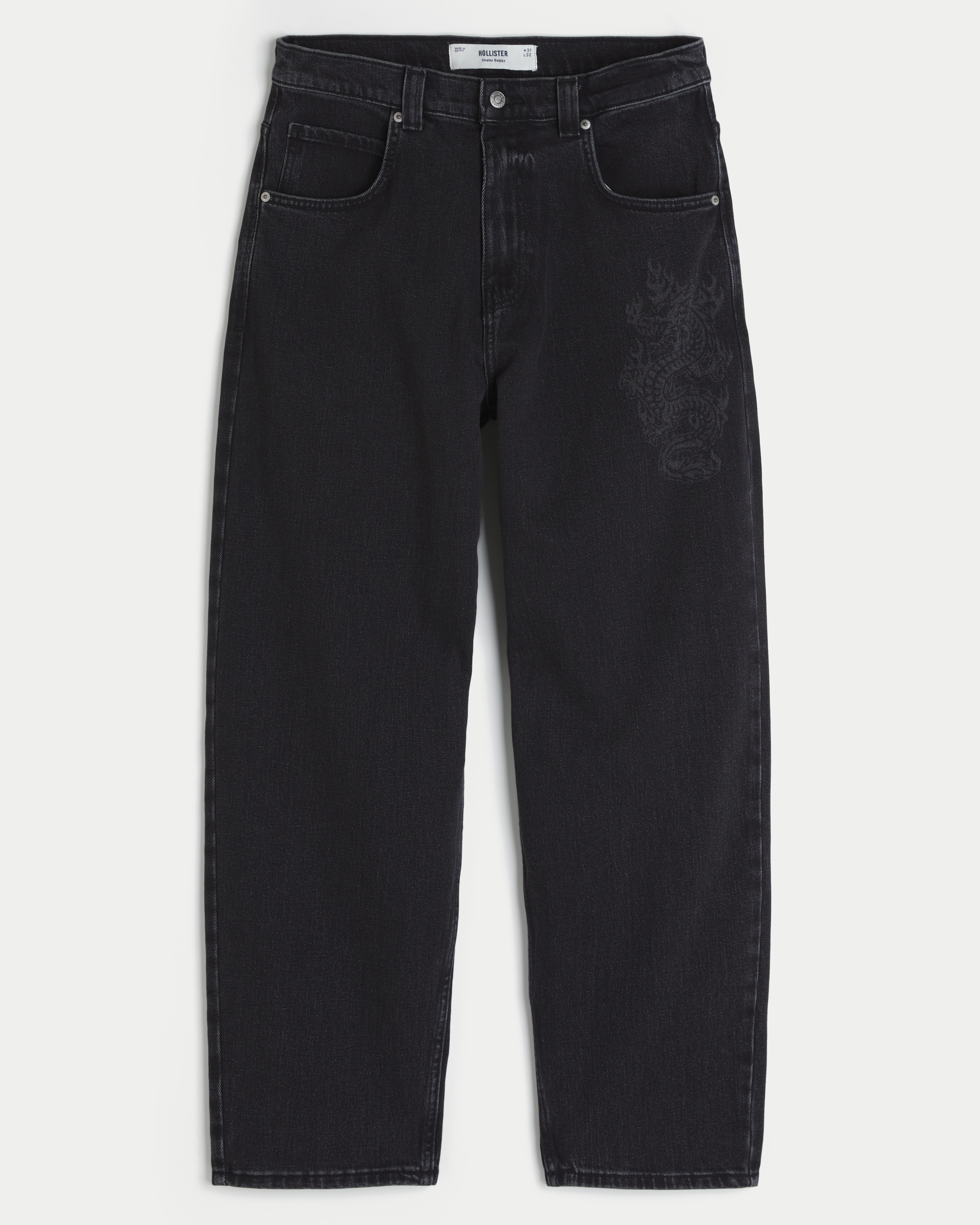 Washed Black Dragon Graphic Skater Baggy Jeans