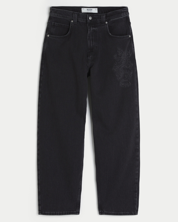 Jeans Skater holgados con estampa de dragón en color negro lavado